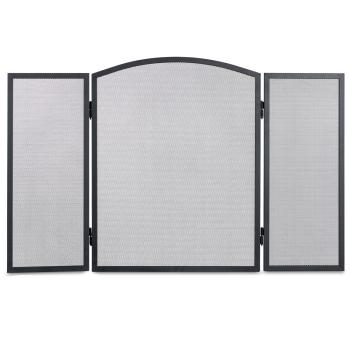 Preview: 2er Set - 3-teiliger Funkenschutz, Metall, 62x96cm, schwarz/silber: Kaminschutzgitter, Feuerschirm, Kamingitter, Funken Schutz