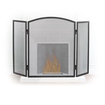 Preview: 2er Set - 3-teiliger Funkenschutz, Metall, 62x96cm, schwarz/silber: Kaminschutzgitter, Feuerschirm, Kamingitter, Funken Schutz