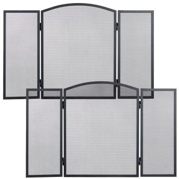 2er Set - 3-teiliger Funkenschutz, Metall, 62x96cm, schwarz/silber: Kaminschutzgitter, Feuerschirm, Kamingitter, Funken Schutz