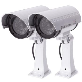 Preview: Überwachungskamera-Attrappe 2er Set - Täuschend echt mit blinkender LED - Einbruchschutz für Innen- & Aussenbereich - Batteriebetrieben - Einfache Montage