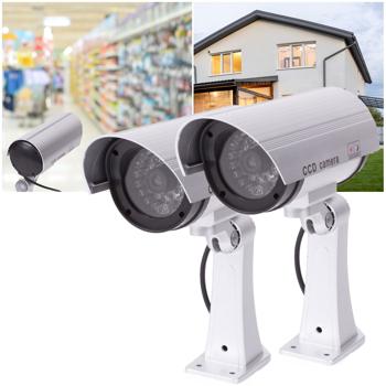 Überwachungskamera-Attrappe 2er Set - Täuschend echt mit blinkender LED - Einbruchschutz für Innen- & Aussenbereich - Batteriebetrieben - Einfache Montage