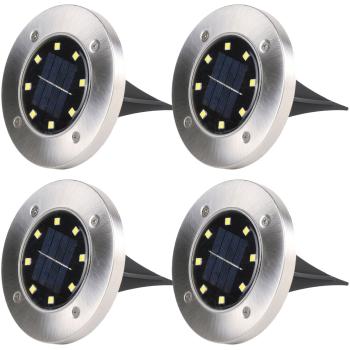 4er Set Solar-LED-Garten-Bodenleuchte: Robuster Edelstahl, IP44-Wetterfest, für sichere & stilvolle Gartenwege. Energieeffiziente Wegeleuchte
