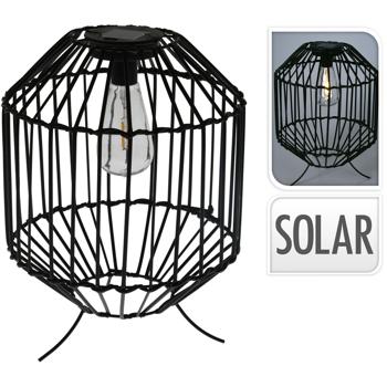 Preview: Schwarze Solar Laterne im Landhausstil, H31,5cm, Ø 25 cm – Metallstreben, atmosphärische Gartenbeleuchtung mit Vintage Charme