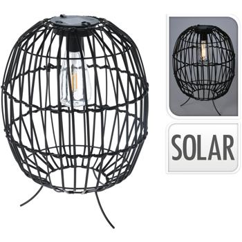 Preview: Rustikale Garten-Solarleuchte mit schwarzen Metallstreben – H 35cm Ø 25cm, atmosphärische Beleuchtung, dekorativer Blickfang