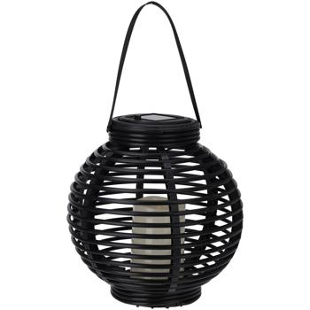 Preview: Solarlaterne Kugel - Ø21cm - LED Kerze Antik Look - Sicher für Innen & Aussen - Aufladbare NI-MH Batterie - Ideal für Garten, Camping, Events - Schwarz