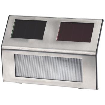 Preview: 4er-Set Solar-LED-Wandleuchten - warm-weisses Licht für Balkone, Innenhöfe, Treppen - stromsparend, Edelstahl, 2V/40mAh Solarpanel, AAA Ni-MH 200 mAh Akku