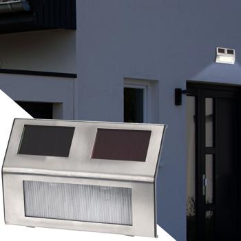 4er-Set Solar-LED-Wandleuchten - warm-weisses Licht für Balkone, Innenhöfe, Treppen - stromsparend, Edelstahl, 2V/40mAh Solarpanel, AAA Ni-MH 200 mAh Akku