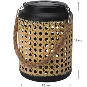 Preview: Dekorative Solar Laterne mit LED & Seilkordel (Ø 12 x H 16 cm): Gartenbeleuchtung zum Hängen & Stellen, stilvoller Blickfang für Ihre Outdoor-Oase