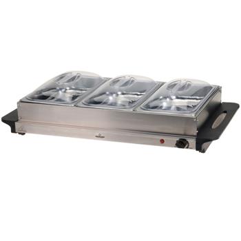 Preview: Elektrischer Speisewärmer - Heizplatte & 3x 2L Edelstahl Behälter - 40-60°C Temperatur, 300W, 53x35x10cm - Für Buffets, Catering, Partys