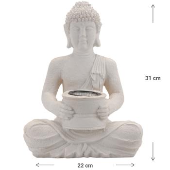 Preview: Buddha Solarleuchte mit Akku, Deko-Figur: 22x15x31cm, weiss, Solarlicht für Balkon oder Garten, für eine beruhigende Atmosphäre