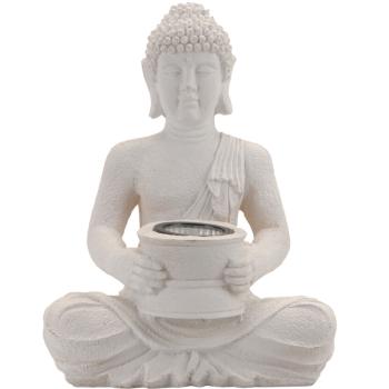 Preview: Buddha Solarleuchte mit Akku, Deko-Figur: 22x15x31cm, weiss, Solarlicht für Balkon oder Garten, für eine beruhigende Atmosphäre
