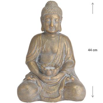 Preview: Solarlampe Buddha Gold - Dekofigur für Garten & Balkon - H 44 cm - Nachhaltige Solarlichtquelle mit Akku-Batterie - Wetterfestes Magnesiumoxid