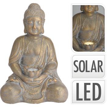 Preview: Solarlampe Buddha Gold - Dekofigur für Garten & Balkon - H 44 cm - Nachhaltige Solarlichtquelle mit Akku-Batterie - Wetterfestes Magnesiumoxid
