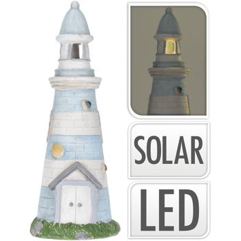 Preview: Maritime Solar-Dekofigur Leuchtturm (58cm, blau-weiss): Für Balkon, Terrasse & Garten – leuchtende Gartendeko, bringt Küstenflair nach Hause