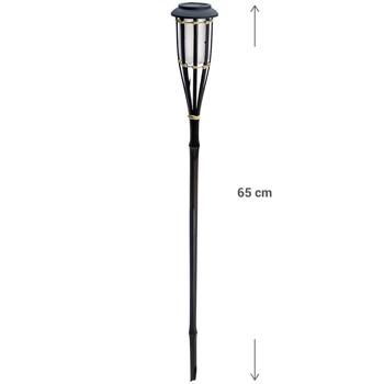 Preview: Solargartenfackel aus Bambus, 65cm - Täuschend echtes Flammenlicht für Garten & Terrasse - Mit Solarmodul & 1.2V 100mAh Ni-MH-Akku