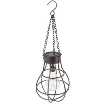 Industrielle Solarlampe aus Metall, Pendelleuchte, Haken: (18,5x18,5x27 cm), für Garten, Balkon, Terrasse, Vintage-Look, langlebig