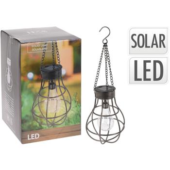 Preview: Industrielle Solarlampe aus Metall, Pendelleuchte, Haken: (18,5x18,5x27 cm), für Garten, Balkon, Terrasse, Vintage-Look, langlebig