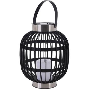 Stilvolle Solar-Gartenampel in Rattan-Optik: Edle Edelstahl-Laterne mit LED-Kerze, schwarz, 23x23x30 cm für stimmungsvolle Abende