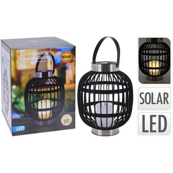 Preview: Stilvolle Solar-Gartenampel in Rattan-Optik: Edle Edelstahl-Laterne mit LED-Kerze, schwarz, 23x23x30 cm für stimmungsvolle Abende