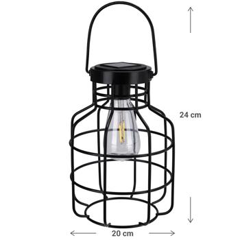 Preview: Rustikale Draht Solarlaterne (20x24cm): Schwarze Metall-Laterne mit Griff, atmosphärische Gartenbeleuchtung im Vintage-Look