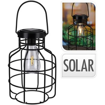 Preview: Rustikale Draht Solarlaterne (20x24cm): Schwarze Metall-Laterne mit Griff, atmosphärische Gartenbeleuchtung im Vintage-Look