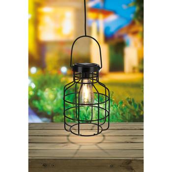 Preview: Rustikale Draht Solarlaterne (20x24cm): Schwarze Metall-Laterne mit Griff, atmosphärische Gartenbeleuchtung im Vintage-Look