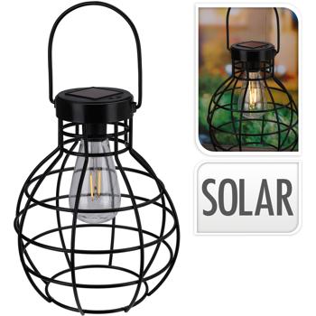 Preview: Solarlaterne Metall Schwarz - Solarbetriebene Pendelleuchte für Garten, Camping & Deko - Inkl. Solarmodul & Akku - Warmweisses Licht bis 6h - 180x180x255mm