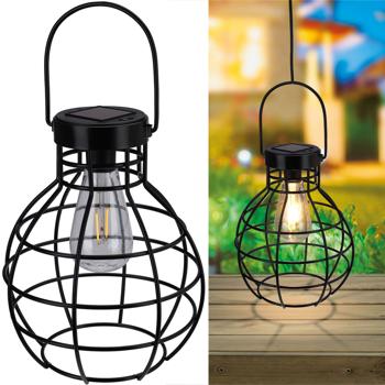 Solarlaterne Metall Schwarz - Solarbetriebene Pendelleuchte für Garten, Camping & Deko - Inkl. Solarmodul & Akku - Warmweisses Licht bis 6h - 180x180x255mm