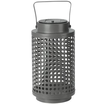 Preview: Solar-Laterne 23cm hoch - aufstell- oder aufhängbar - Industrial Style, robustes Metall Ø 13cm, warmweisses Licht, 6h Leuchtdauer, Akku