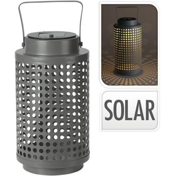 Preview: Solar-Laterne 23cm hoch - aufstell- oder aufhängbar - Industrial Style, robustes Metall Ø 13cm, warmweisses Licht, 6h Leuchtdauer, Akku