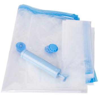 Vakuum-Kleiderbeutel 6er Set - Platzsparende, luftdichte Lagerung für Kleidung & Textilien - 3 Grössen (50x70, 60x80, 70x100 cm) inkl. Handpumpe