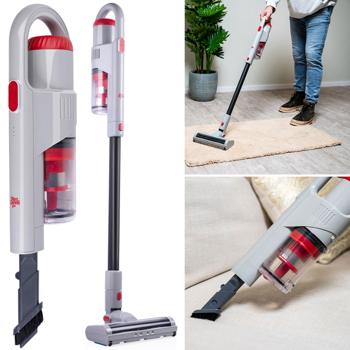 2-in-1 Akku-Staubsauger kabellos mit Handfunktion – Beutelloser Stielstaubsauger mit Wandhalterung, weiss, rose & anthrazit