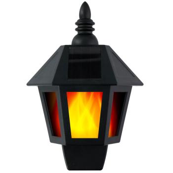 Solar-Wandlaterne mit Flammeneffekt - Romantisches Kerzenlicht für Aussenbereiche - Schwarz, 19,5x10x27,5cm - Spritzwassergeschützt