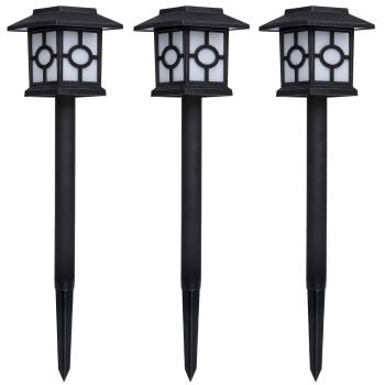 Solarlampen 3er-Set - Dämmerungssensor Gartenleuchten mit Erdspiess - Autom. Beleuchtung für Terrasse & Garten - Wetterfest, 8.5x8.5x37 cm