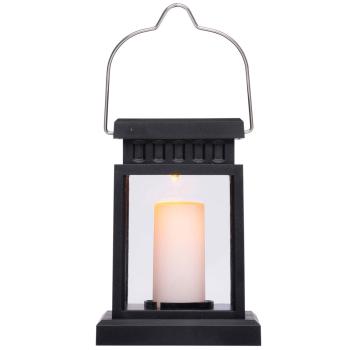 Preview: 4er-Set Solarlaterne mit Kerzenschein-Effekt - Authentische Gartenleuchte für Terrasse/Balkon - Solarbetrieben, wetterfest, schwarz, 8x13x9cm