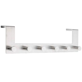 Preview: Türgarderobenleiste Edelstahl - 6 Kleiderhaken - Ohne Bohren - 39x11x2,5 cm - Für Türfalz bis 2 cm Stärke - Schützt vor Kratzern - Mobile Garderobe