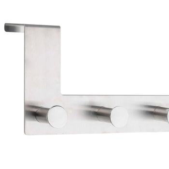 Preview: Türgarderobenleiste Edelstahl - 6 Kleiderhaken - Ohne Bohren - 39x11x2,5 cm - Für Türfalz bis 2 cm Stärke - Schützt vor Kratzern - Mobile Garderobe