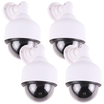 4er-Set Überwachungskamera Attrappe - Rote LED für realistischen Effekt & Diebsabschreckung - Batteriebetrieben - Innen- & Aussenbereich - Inkl. Montagematerial