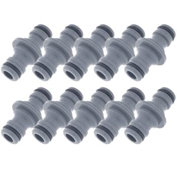 10er-Set Schlauchkopplung 1/2"-5/8" - Verbindungsstück für extra lange Gartenschläuche - Robust, langlebig, Kunststoff, Grau/Schwarz - Für Ø 12-15 mm Schläuche