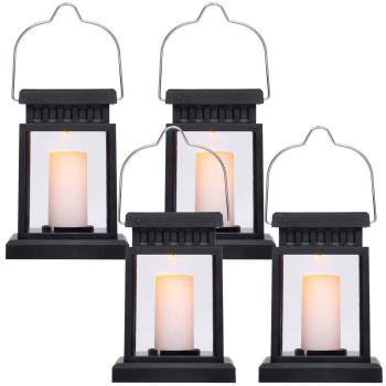 4er-Set Solarlaterne mit Kerzenschein-Effekt - Authentische Gartenleuchte für Terrasse/Balkon - Solarbetrieben, wetterfest, schwarz, 8x13x9cm