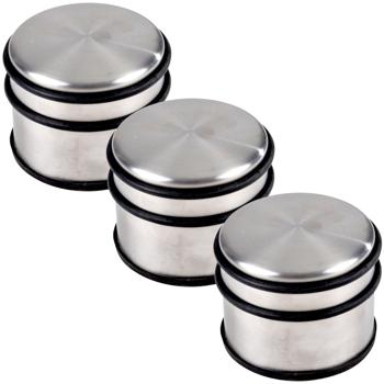 Preview: 3er-Set Türstopper aus Edelstahl - Edler Türkeil mit Gummibesatz zum Aufstellen - Schützt Böden & Wände - Flexibel & robust – Silber/Schwarz