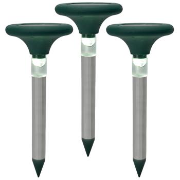 3er-Set Wirksamer Solar Maulwurfvertreiber, 400 Hz - Schutz für 800 m² Fläche PLUS eine stilvolle, automatische Wegleuchte