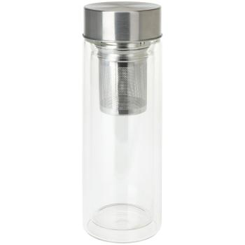 Preview: Glas-Trinkflasche mit Siebeinsatz - Doppelwandig Borosilikatglas - Hält Getränke warm/kalt, spülmaschinenfest - 300 ml für Tee & Wasser