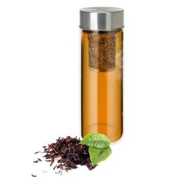 Preview: Glas-Trinkflasche mit Siebeinsatz - Doppelwandig Borosilikatglas - Hält Getränke warm/kalt, spülmaschinenfest - 300 ml für Tee & Wasser