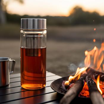 Glas-Trinkflasche mit Siebeinsatz - Doppelwandig Borosilikatglas - Hält Getränke warm/kalt, spülmaschinenfest - 300 ml für Tee & Wasser