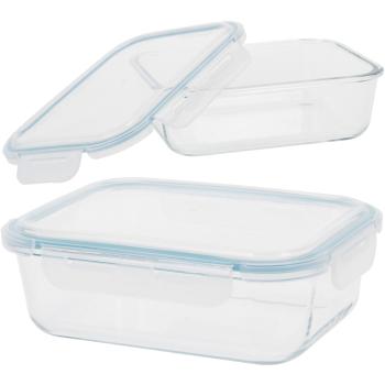 Preview: Hochwertige Frischhaltedose aus Borosilikatglas: 1480 ml, Klick-Verschluss - Ofenfest, auslaufsicher, langlebig, temperaturbeständig, verlässlich