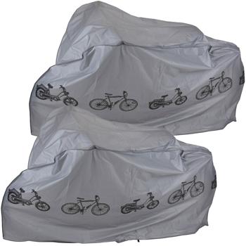 Preview: 2er-Set Wasserdichte Schutzhülle (180x100cm) für Velo & Motorrad – Robuste PVC Abdeckhaube, grau mit Aufdruck – Optimaler Schutz bei jedem Wetter