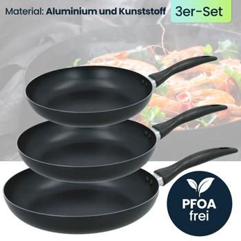 Preview: Bratpfannen 3er-Set – Antihaftbeschichtet & PFOA-frei – Aluminium, Ø 20/24/28 cm – für Ceran, Halogen, Gas & Elektro – Modernes Design