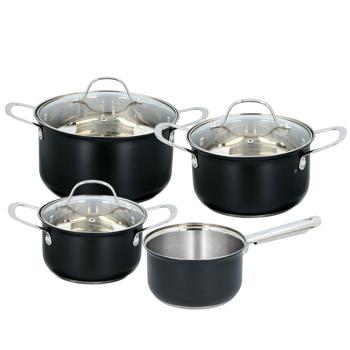 Preview: Elegantes 7-teiliges Koch-Topfset, induktionsfähig – Rostfreies Material, schwarz-silber, abgerundete Griffe – Premium Kochgeschirr für beste Ergebnisse