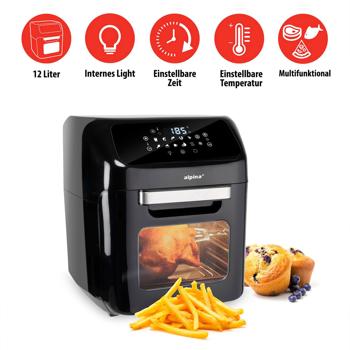 Preview: 3 in 1 Air Fryer XXL, Ofen, Grill, Fritteuse, 12 Liter, 1800 Watt, mit Drehspiessen, 2 Backroste, Touch Display